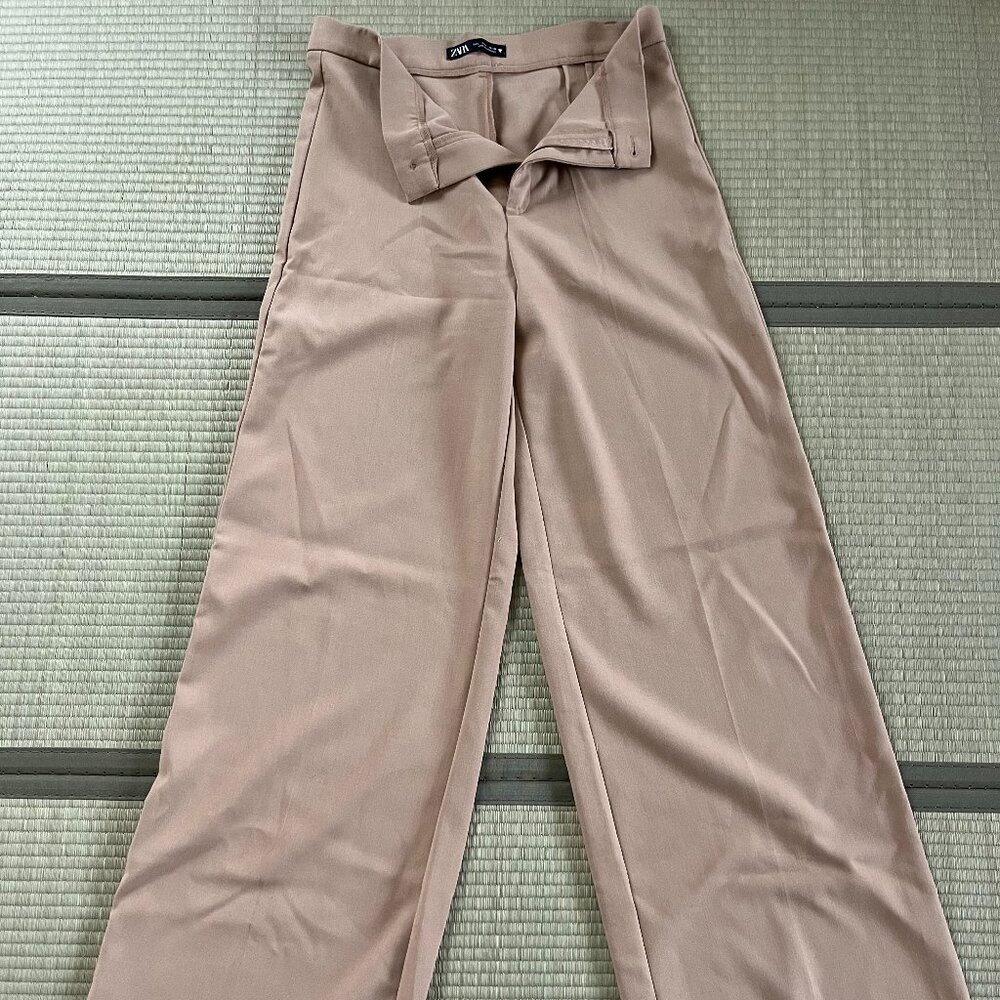 ✨ Zara High Waist Wide Leg Trousers - Beige (L)